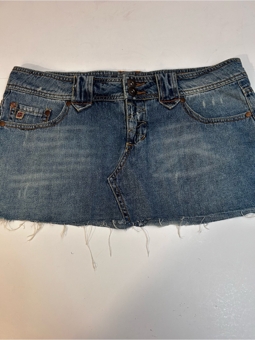 Paris Blues Distressed Denim Mini Skirt in Blue Wash